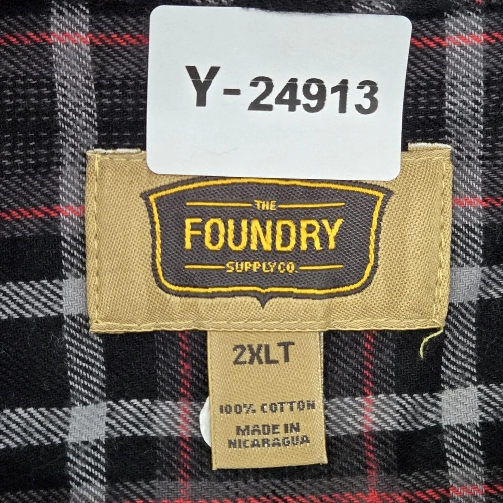 The Foundry Supply Co. Men Button Up Shirt 2XLT Black‎ Plaid Flannel